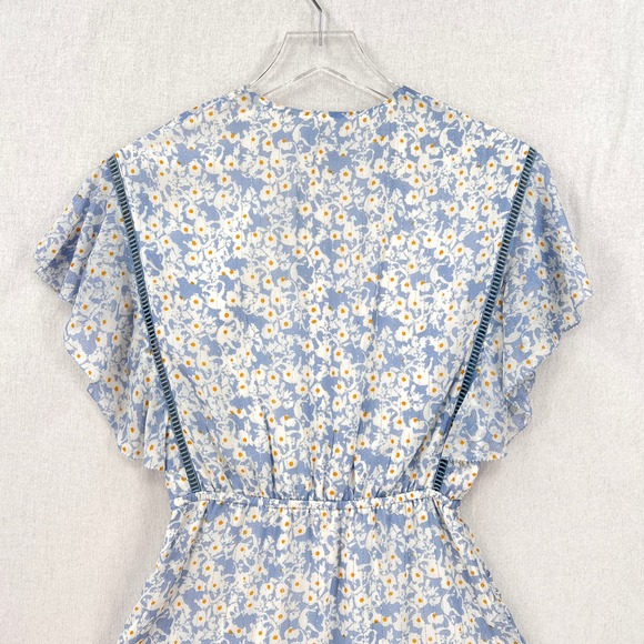 SAYLOR Marina Mini Dress Womens XS Floral Sky Printed Ruffle Ruched Flutter - Picture 6 of 16